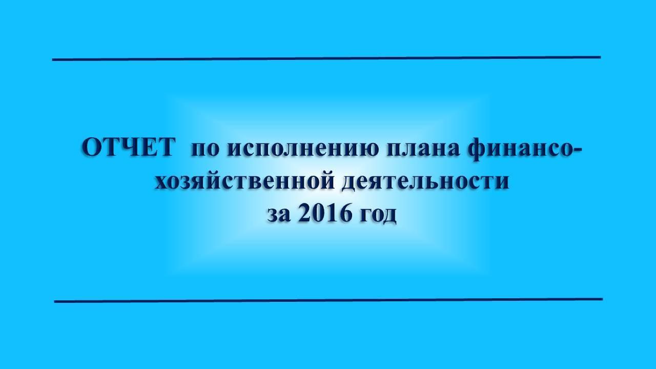 ОТЧЕТ  по исполнению плана финансо- хозяйственной деятельности  за 2016 год