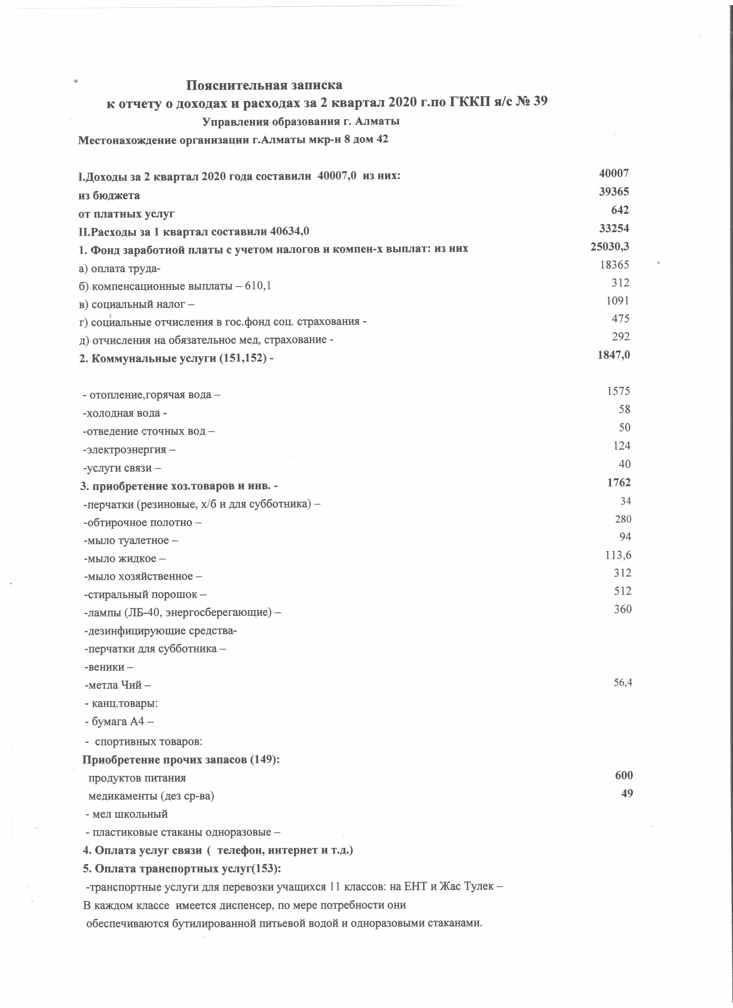 отчеты о доходах и расходах 2020 2 квартал