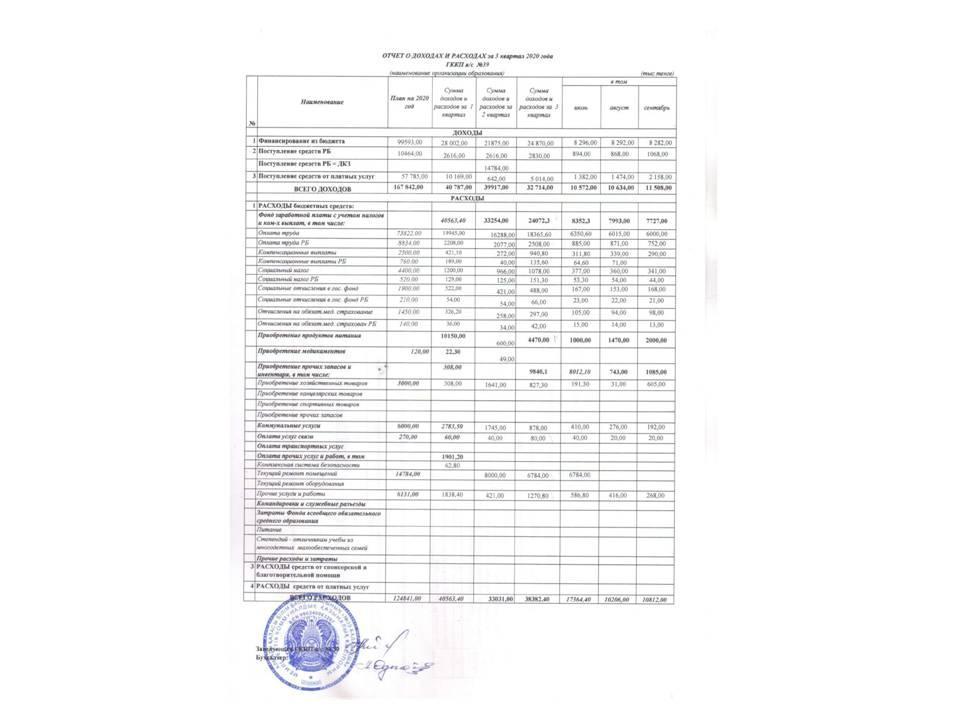 отчеты о доходах и расходах 2020 3 квартал